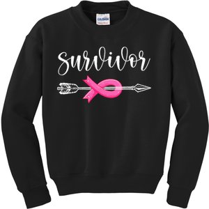 Survivor Warrior Pink Breast Cancer Ribbon Breast Cancer Kids Sweatshirt