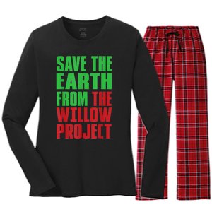 Stop Willow Project, save the earth from the Willow Project Women's Long Sleeve Flannel Pajama Set 