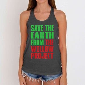 Stop Willow Project, save the earth from the Willow Project Women's Knotted Racerback Tank