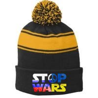 Stop Wars Peace Stripe Pom Pom Beanie