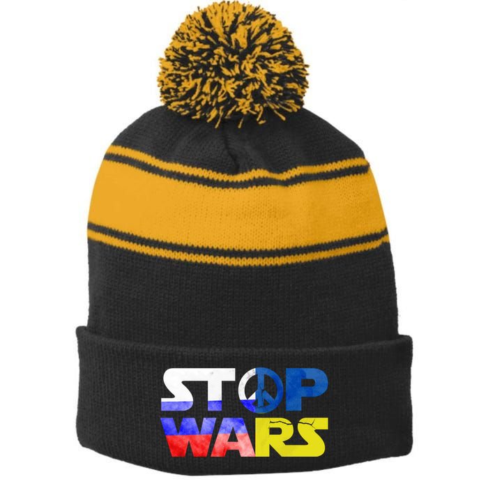 Stop Wars Peace Stripe Pom Pom Beanie