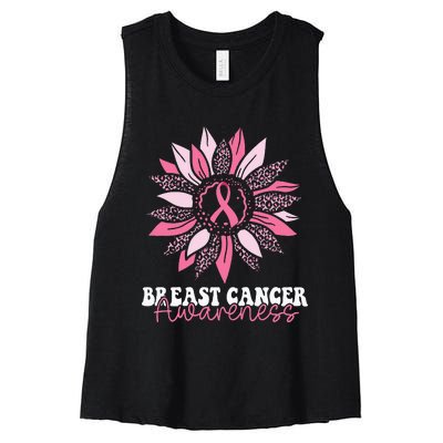 Sunflower Wear Pink Breast Cancer Awareness Warrior Women's Racerback Cropped Tank