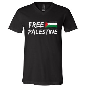 Stand With Palestine Free Palestine Peace Love Flag V-Neck T-Shirt