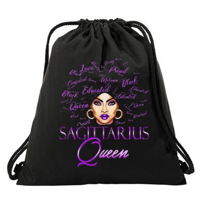 Sagittarius Wo Purple Queen Black Zodiac Birthday Drawstring Bag