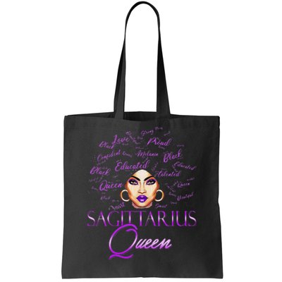 Sagittarius Wo Purple Queen Black Zodiac Birthday Tote Bag