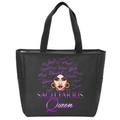 Sagittarius Wo Purple Queen Black Zodiac Birthday Zip Tote Bag