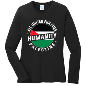 Stand With Palestine Free Palestine Peace Love Flag Ladies Long Sleeve Shirt