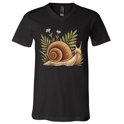 Snail With Plants V-Neck T-Shirt