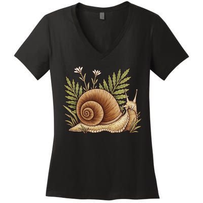 Snail With Plants Women's V-Neck T-Shirt