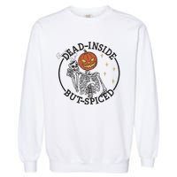 Skeleton With Pumpkin Head Embroidery Design Halloween Embroidery Dead Inside Garment-Dyed Sweatshirt