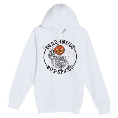 Skeleton With Pumpkin Head Embroidery Design Halloween Embroidery Dead Inside Premium Pullover Hoodie