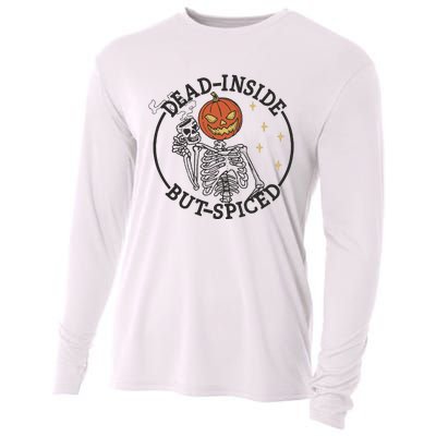 Skeleton With Pumpkin Head Embroidery Design Halloween Embroidery Dead Inside Cooling Performance Long Sleeve Crew