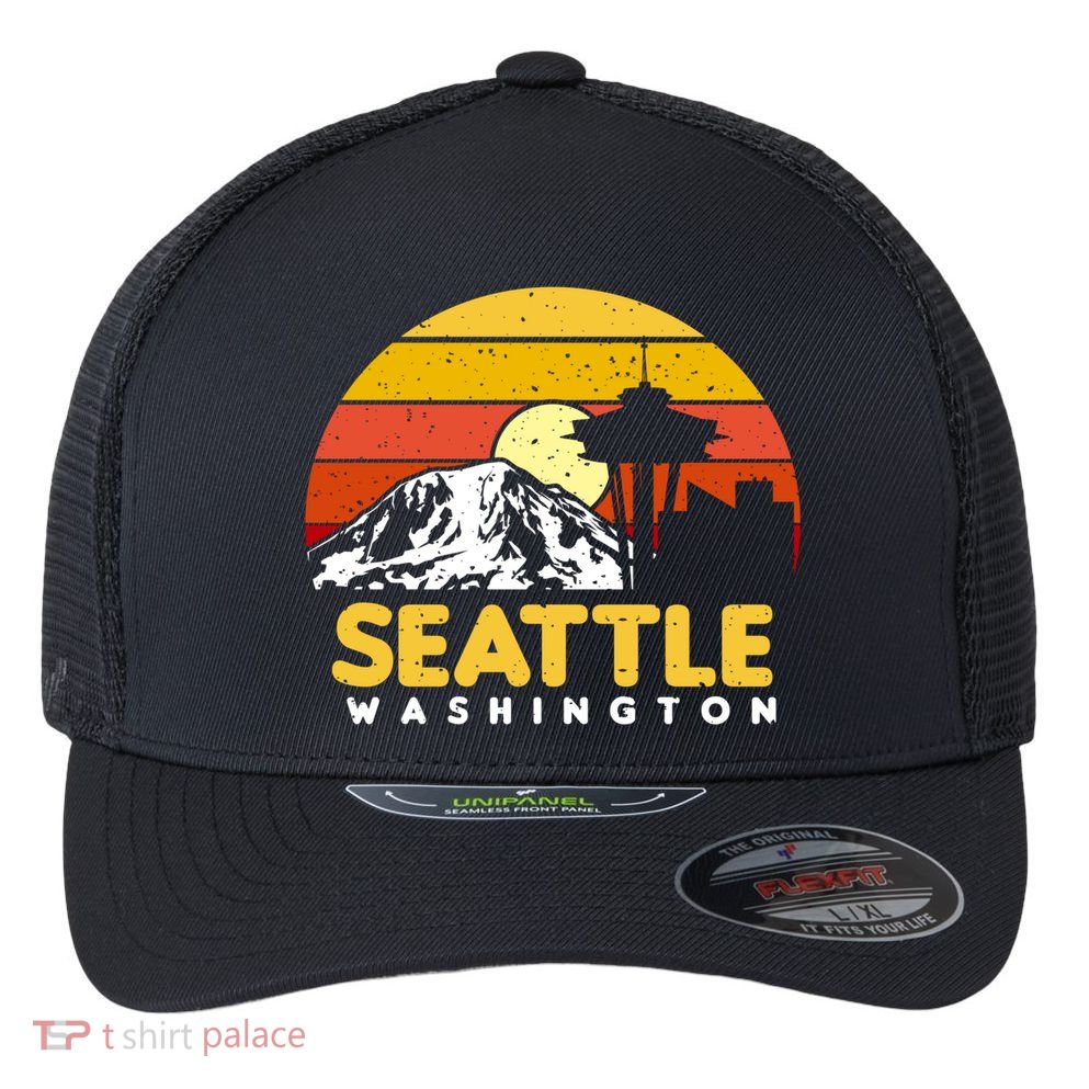 Seattle Washington Pnw Vacation Souvenir Gift Great Gift Flexfit Unipanel Trucker Cap