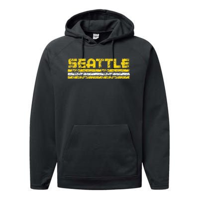 Seattle Washington Retro Vintage Weathered Performance Fleece Hoodie