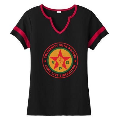 Solidarity With Rojava | Long Live Liberation | YPG Ladies Halftime Notch Neck Tee