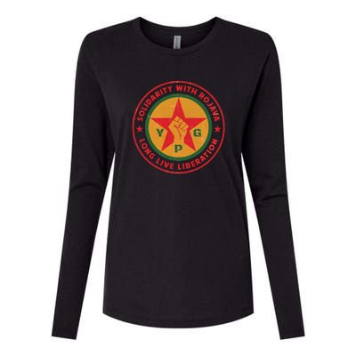 Solidarity With Rojava | Long Live Liberation | YPG Womens Cotton Relaxed Long Sleeve T-Shirt