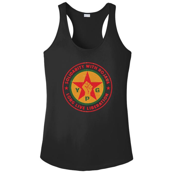 Solidarity With Rojava | Long Live Liberation | YPG Ladies PosiCharge Competitor Racerback Tank