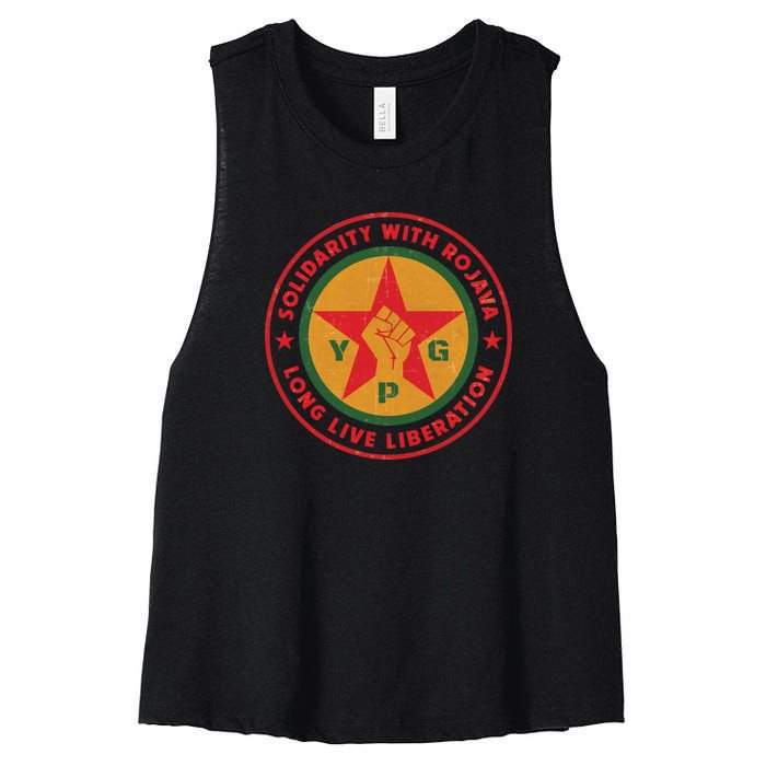 Solidarity With Rojava | Long Live Liberation | YPG Women's Racerback Cropped Tank