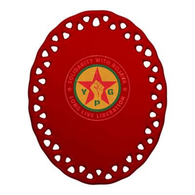 Solidarity With Rojava | Long Live Liberation | YPG Ceramic Oval Ornament