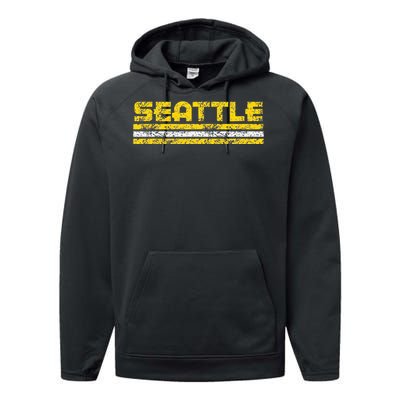 Seattle Washington Retro Vintage Weathered Performance Fleece Hoodie