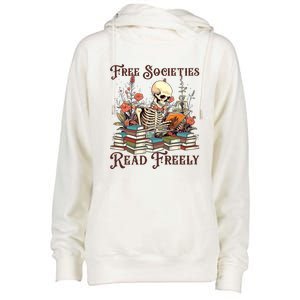 Strong Woman Reads Books Free Societies Read Freely Books Womens Funnel Neck Pullover Hood