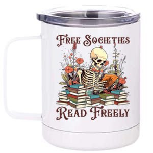 Strong Woman Reads Books Free Societies Read Freely Books 12 oz Stainless Steel Tumbler Cup