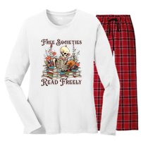 Strong Woman Reads Books Free Societies Read Freely Books Women's Long Sleeve Flannel Pajama Set 