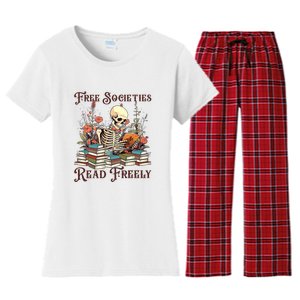 Strong Woman Reads Books Free Societies Read Freely Books Women's Flannel Pajama Set