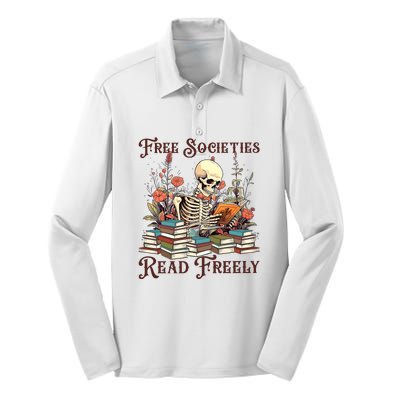 Strong Woman Reads Books Free Societies Read Freely Books Silk Touch Performance Long Sleeve Polo