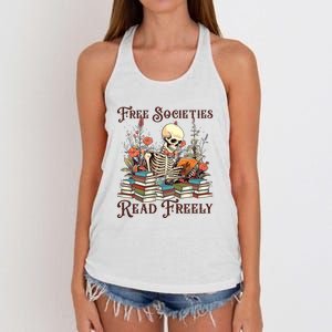 Strong Woman Reads Books Free Societies Read Freely Books Women's Knotted Racerback Tank