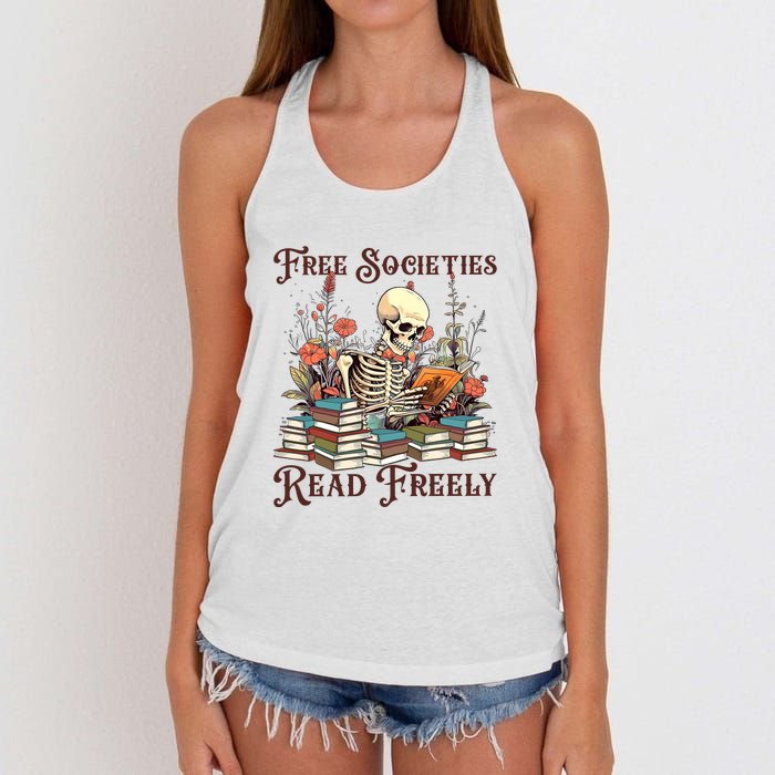 Strong Woman Reads Books Free Societies Read Freely Books Women's Knotted Racerback Tank