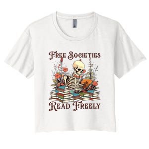 Strong Woman Reads Books Free Societies Read Freely Books Women's Crop Top Tee