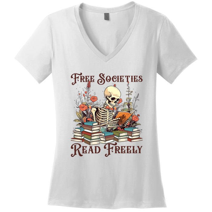 Strong Woman Reads Books Free Societies Read Freely Books Women's V-Neck T-Shirt