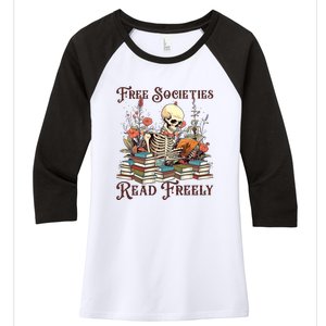 Strong Woman Reads Books Free Societies Read Freely Books Women's Tri-Blend 3/4-Sleeve Raglan Shirt