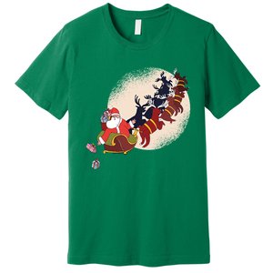 Santa With Reindeers Christmas Premium T-Shirt