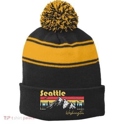 Seattle Washington Roots Hometown Vintage Home State Pride  Stripe Pom Pom Beanie