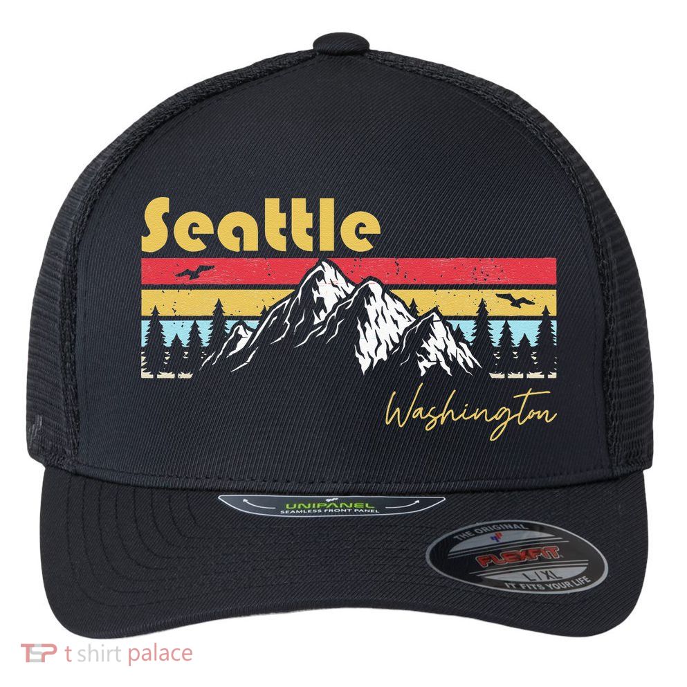 Seattle Washington Roots Hometown Vintage Home State Pride  Flexfit Unipanel Trucker Cap