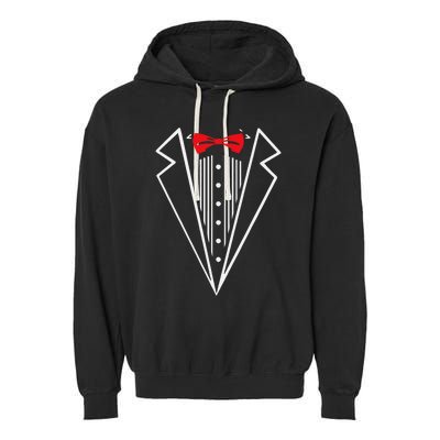 Stuxedo With Red Bow Tie Black Suit Garment-Dyed Fleece Hoodie