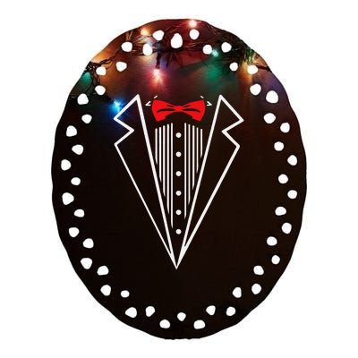 Stuxedo With Red Bow Tie Black Suit Ceramic Oval Ornament