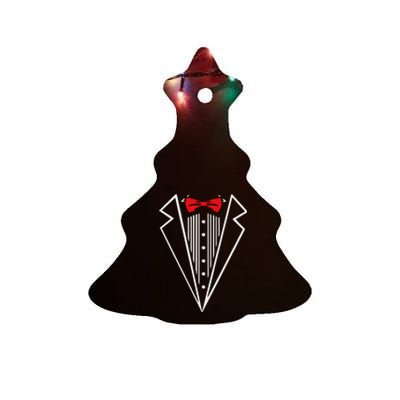 Stuxedo With Red Bow Tie Black Suit Ceramic Tree Ornament