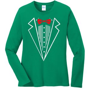 Stuxedo With Red Bow Tie Black Suit Ladies Long Sleeve Shirt