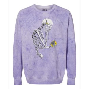 Skeleton With Retro Headphones Music Cassette Player Colorblast Crewneck Sweatshirt