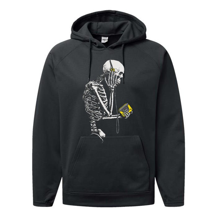 Skeleton With Retro Headphones Music Cassette Player Performance Fleece Hoodie