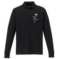 Skeleton With Retro Headphones Music Cassette Player Performance Long Sleeve Polo