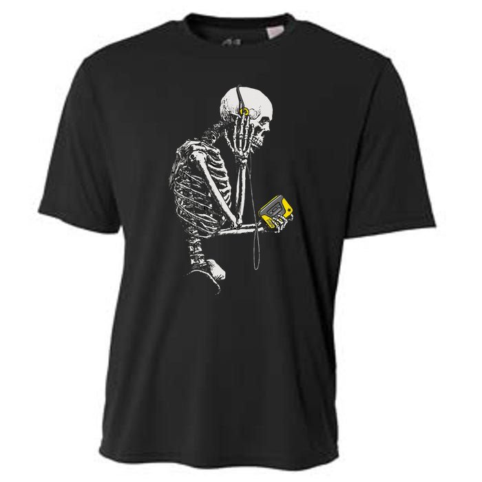 Skeleton With Retro Headphones Music Cassette Player Cooling Performance Crew T-Shirt