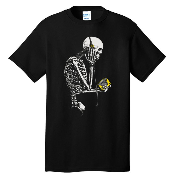 Skeleton With Retro Headphones Music Cassette Player Tall T-Shirt