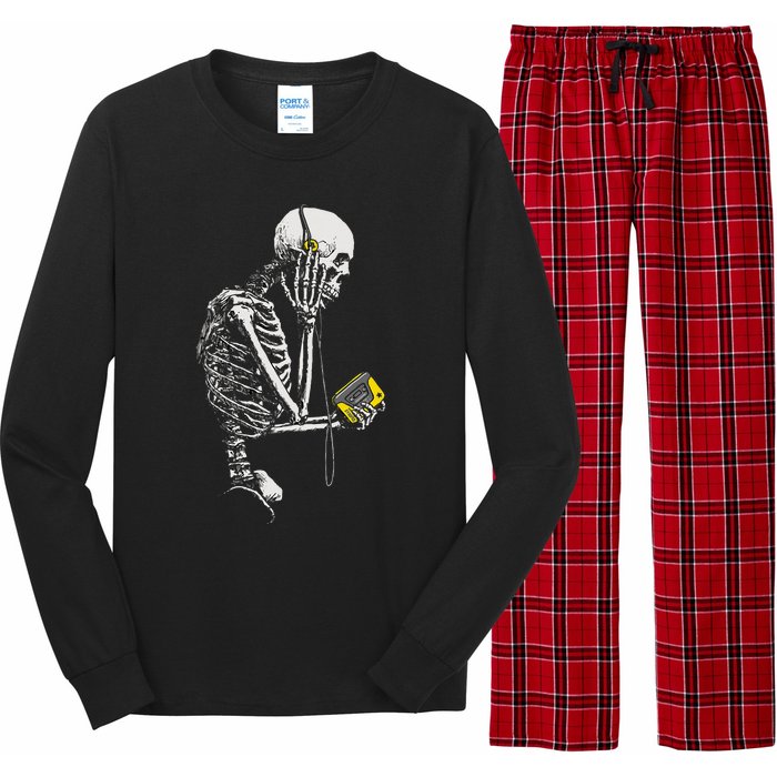 Skeleton With Retro Headphones Music Cassette Player Long Sleeve Pajama Set