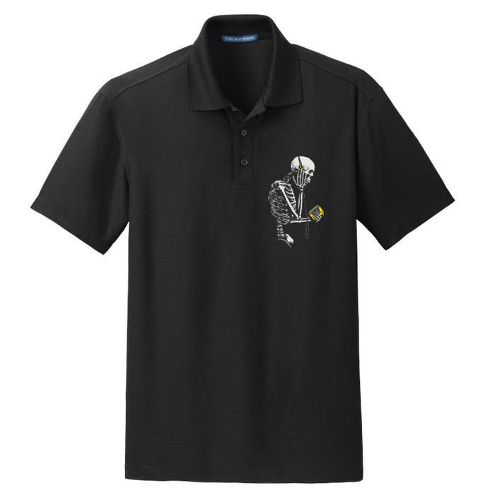 Skeleton With Retro Headphones Music Cassette Player Dry Zone Grid Polo