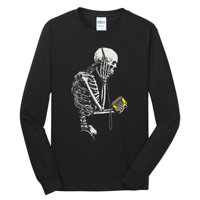 Skeleton With Retro Headphones Music Cassette Player Tall Long Sleeve T-Shirt