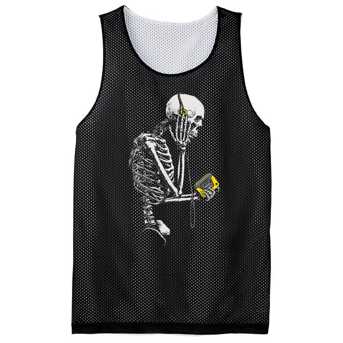 Skeleton With Retro Headphones Music Cassette Player Mesh Reversible Basketball Jersey Tank